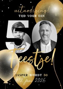 Stijlvolle uitnodiging foto 50 jaar verjaardag ballonnen