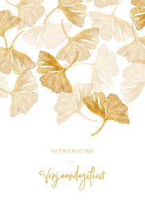 Stijlvolle uitnodiging gouden ginkgoblad op wit