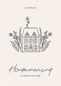 Stijlvolle uitnodiging voor een housewarming met huisje