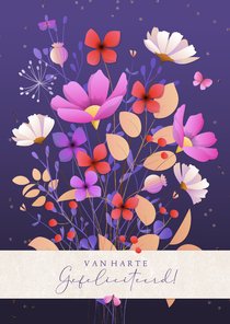 Stijlvolle verjaardagskaart met prachtige kleurrijke bloemen