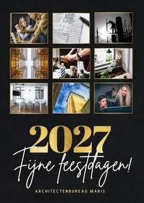 Stijlvolle zakelijke fotocollage kerstkaart met gouden 2027
