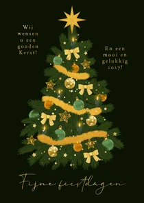 Stijlvolle zakelijke kerstkaart kerstboom goud decoratie