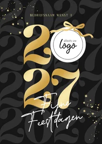 Stijlvolle zakelijke kerstkaart zwart goud jaartal en strik