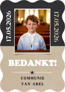 Stoere bedankkaart communie jongen met golfrand
