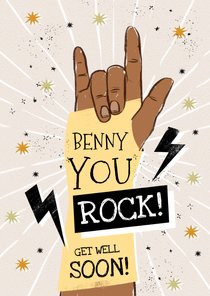 Stoere beterschapskaart met handgebaar 'You Rock' en sterren