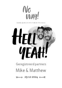 Stoere uitnodiging geregistreerd partners 'Hell Yeah'