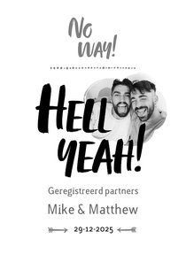 Stoere uitnodiging geregistreerd partners 'Hell Yeah'