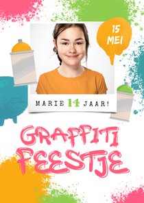 Stoere uitnodiging verjaardag meisje graffiti verf foto