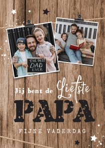 Stoere vaderdagkaart hout sterren foto's liefste papa