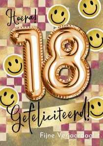 Stoere verjaardagskaart blokpatroon kraft folieballon 18