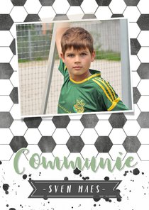 Stoere voetbal communiekaart met eigen foto