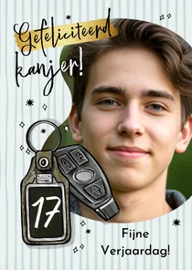 Toffe verjaardagskaart gefeliciteerd autosleutel goud foto