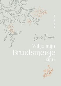 Trendy bruidsmeisje kaart bruiloft groen olijftakjes boeket