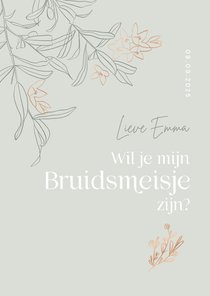 Trendy bruidsmeisje kaart bruiloft groen olijftakjes boeket