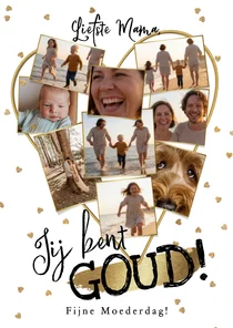 Trendy fotokaart moederdag collage hart confetti goud