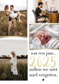 Trendy fotokaart wat een jaar fotocollage goudlook en ster