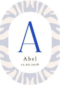 Trendy geboortekaartje initiaal streeppattroon blauw