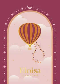 Trendy geboortekaartje met luchtballon en boog meisje