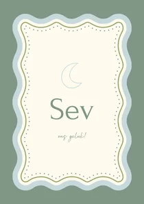 Trendy geboortekaartje met maan en golvend kader