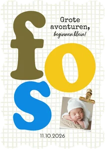 Trendy geboortekaartje wave typografisch kleurrijk ruit foto