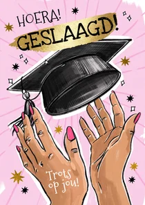 Trendy geslaagd kaart examen afstuderen hoedje handen goud