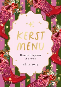 Trendy kaart kerstmenu cowboylaars botanische kersttakken