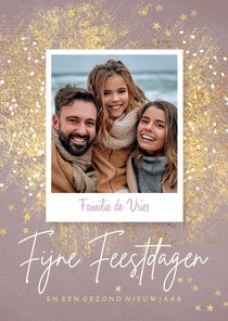 Trendy kerstkaart in oud roze met foto