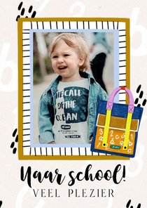 Trendy kinderkaart naar school fotokader rugzak letters