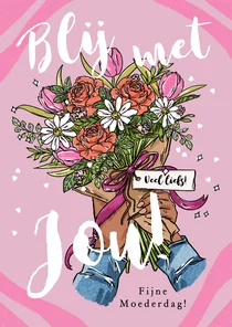 Trendy moederdagkaart bonusmoeder boeket tulpen roos