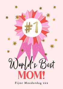 Trendy moederdagkaart world’s best mom vaandel goud