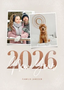 Trendy nieuwjaarskaart 2026 New year 2 foto's in aardetinten