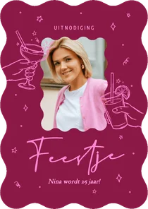 Trendy paarse foto uitnodiging verjaardagsfeestje golvend