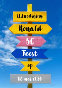 Trendy uitnodiging gekleurde wegwijzer