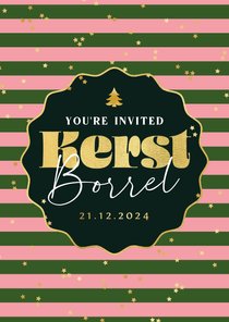 Trendy uitnodiging kerstborrel sterrenconfetti goud streep