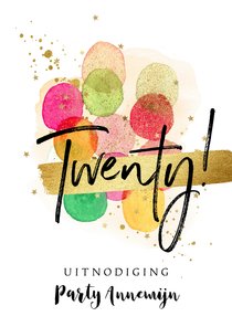 Trendy uitnodiging verjaardag 20 watercolor ballonnen