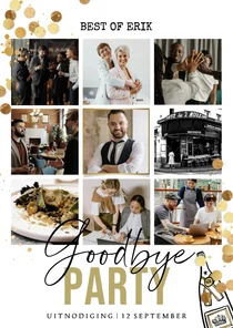 Trendy uitnodigingskaart afscheid collega collage confetti