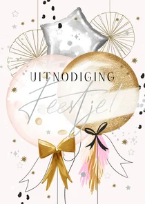 Trendy uitnodigingskaart feestje ballonnen zilver sterren