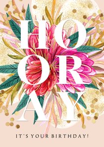 Trendy verjaardagskaart Hooray watercolor bloemen ballonnen