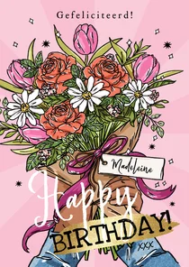 Trendy verjaardagskaart kleurrijke bos bloemen illustratie