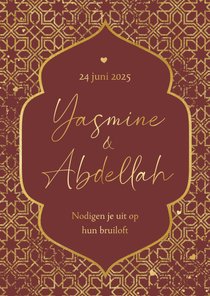 Trouwkaart arabisch patroon goud hartjes stijlvol