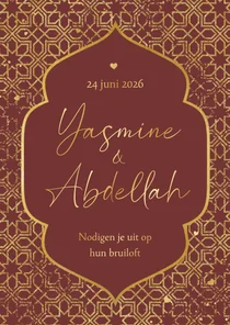 Trouwkaart arabisch patroon goud hartjes stijlvol