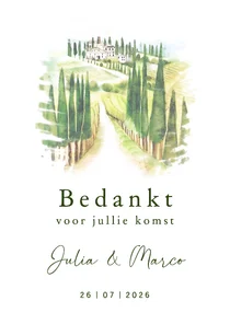 Trouwkaart bedankt Toscane landschap