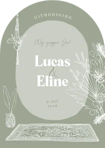 Trouwkaart boog uitnodiging lijntekening bohemian