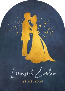 Trouwkaart boog vorm met silhouet van een bruidspaar