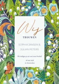 Trouwkaart botanisch bohemian bloemen
