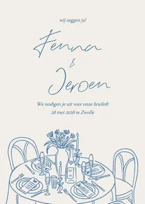 Trouwkaart doodle tekening gedekte diner tafel