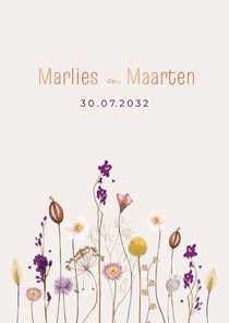 Trouwkaart droogbloemen met warme tinten