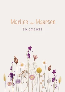 Trouwkaart droogbloemen met warme tinten