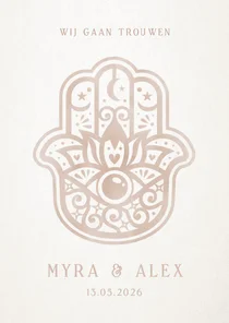 Trouwkaart Hamsa hand - natuurlijke uitnodiging bruiloft 