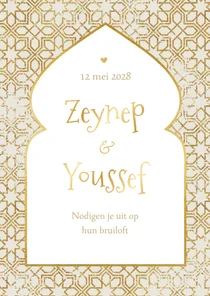 Trouwkaart Islamitisch patroon goud hartjes stijlvol